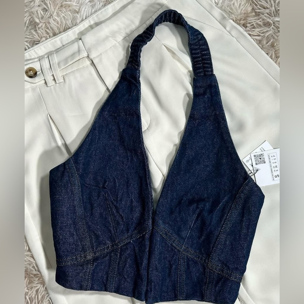 ZARA cropped denim halter top 0085/841 - Picture 9 of 11